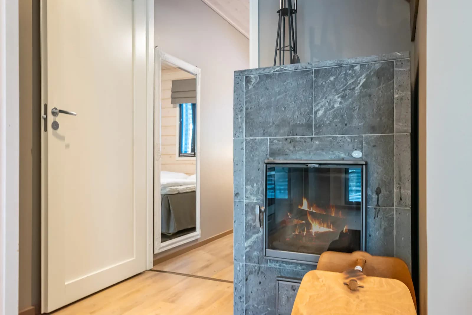 Stone fireplace at Golfarinkunnas 9A
